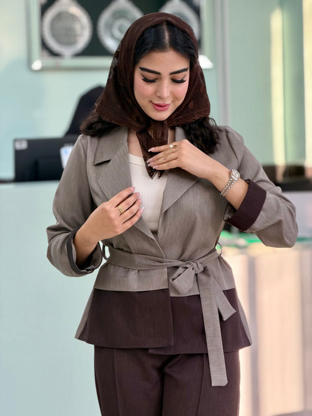 کت و شلوار زنانه کمربندی مدل آیلین