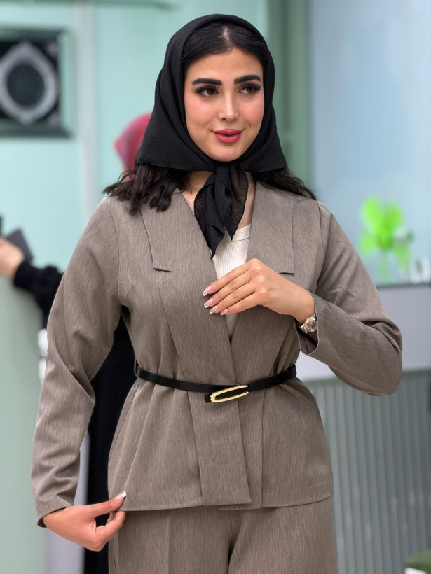 ست کت و شلوار زنانه کمربندی مدل آرسا